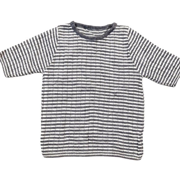 Vintage 1940s-1950s White Grey Stripe Short Sleeve Knit Crewneck Sweater Top - Picture 1 of 7